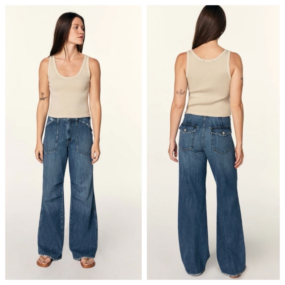 AMO Severine Cargo Jeans – Lovely Wash Size 28 | Wide Leg Utility Denim